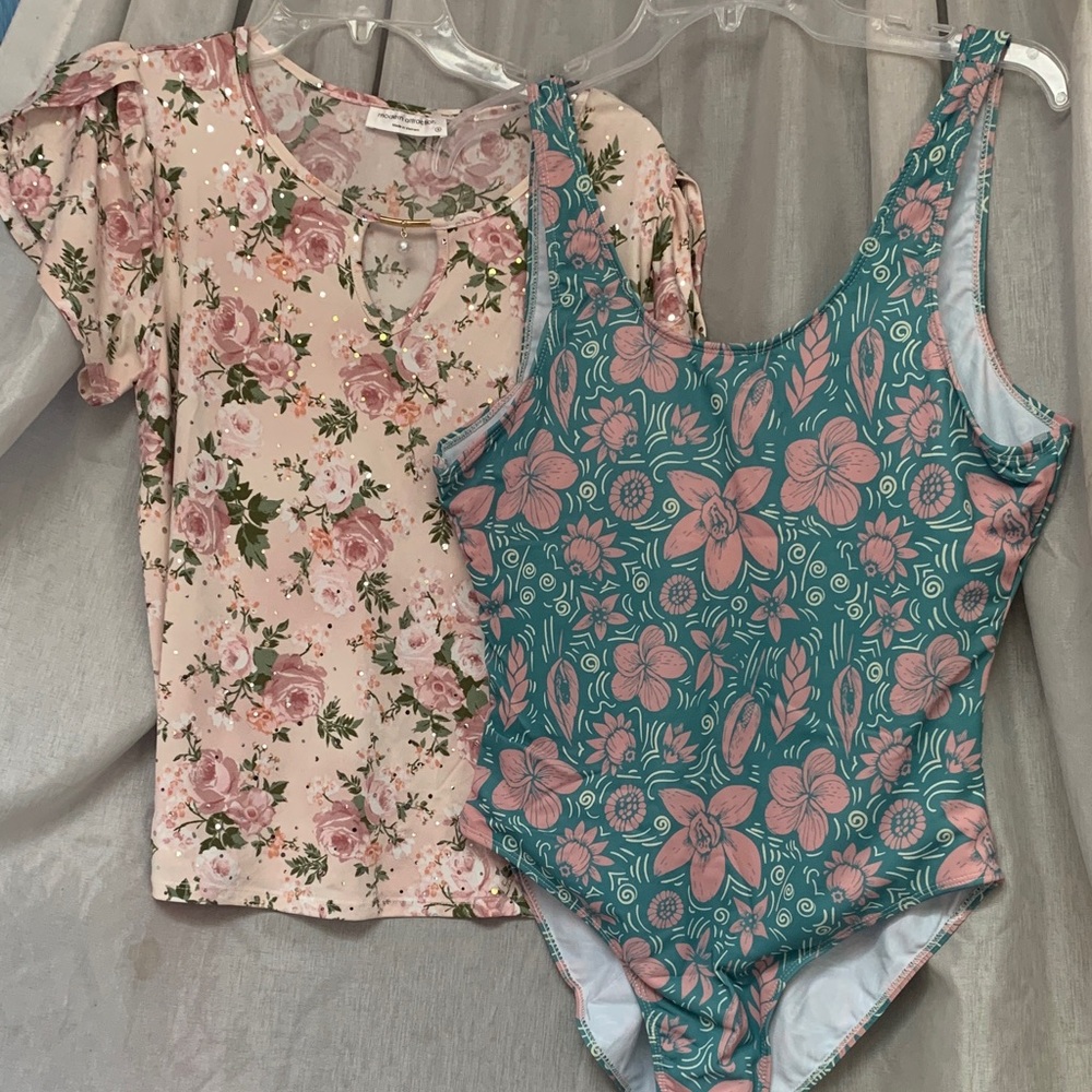 Essentials Teal and Pink Floral One-Piece Swimsuit